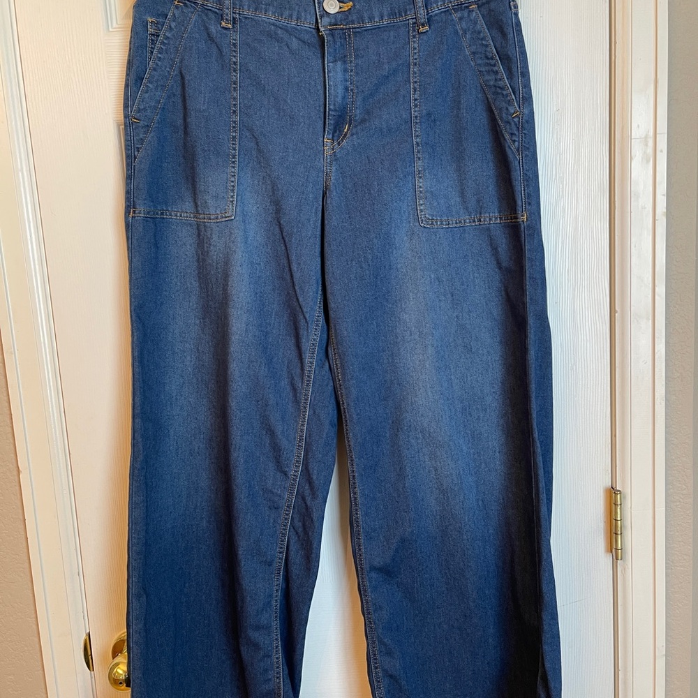 Project Indigo Wide Leg Utility Patch‎ Pocket Denim Jeans XL Dark Wash - Picture 2 of 15